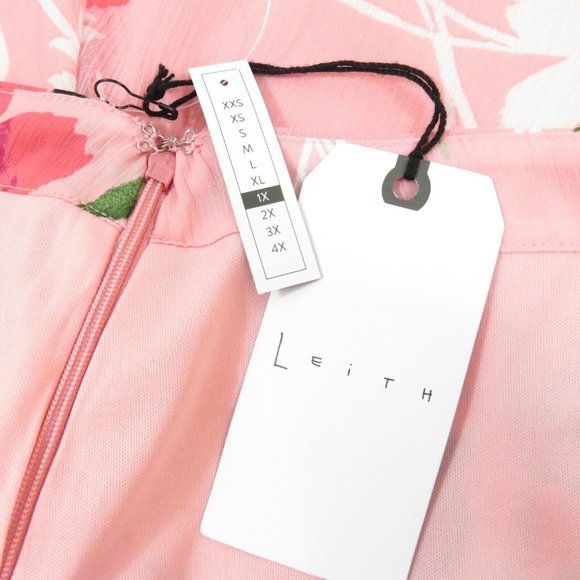 Leith Women's Skirt Pink Floral Size 1X Chiffon Partially Lined Side Split - Picture 6 of 8